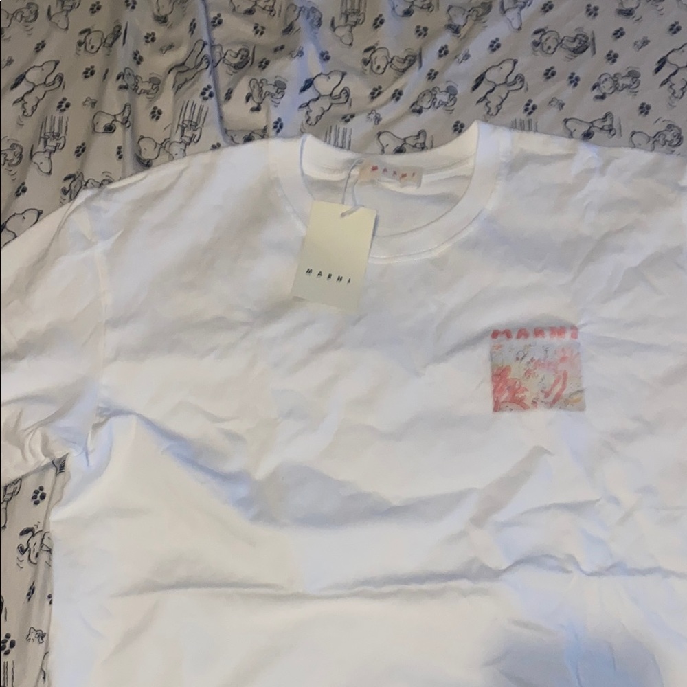 Marni White Tee with Artistic Pocket
